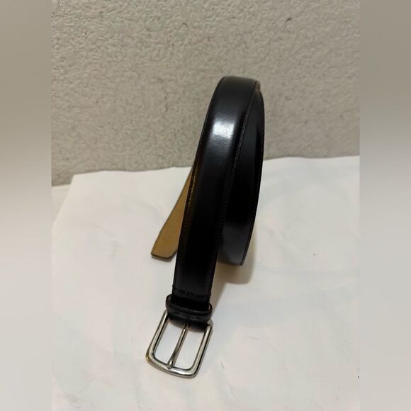 Cole Haan Genuine Leather Waist Belt Size 38 silver Tone Buckle black - Picture 1 of 9